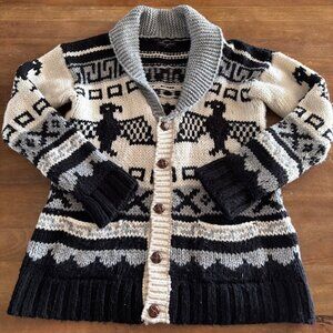 Islington Eagle Wms Medium Black Ivory Gray Wool Acrylic Button Cardigan Sweater